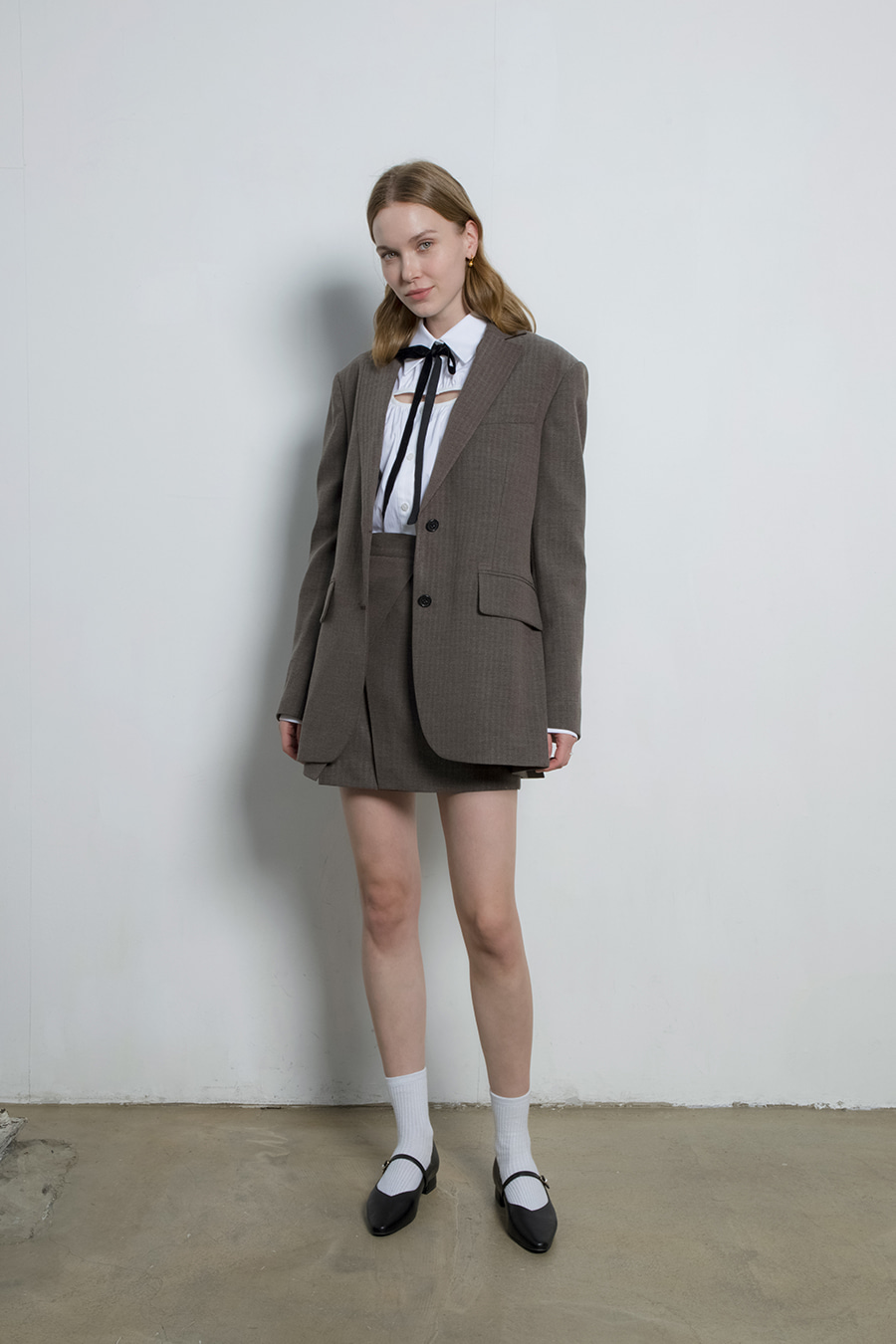 Herringbone suit side slit skirt