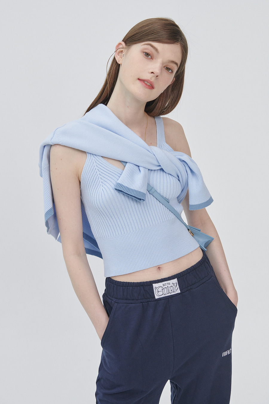 Color-blocked cardigan &amp; sleeveless knit set