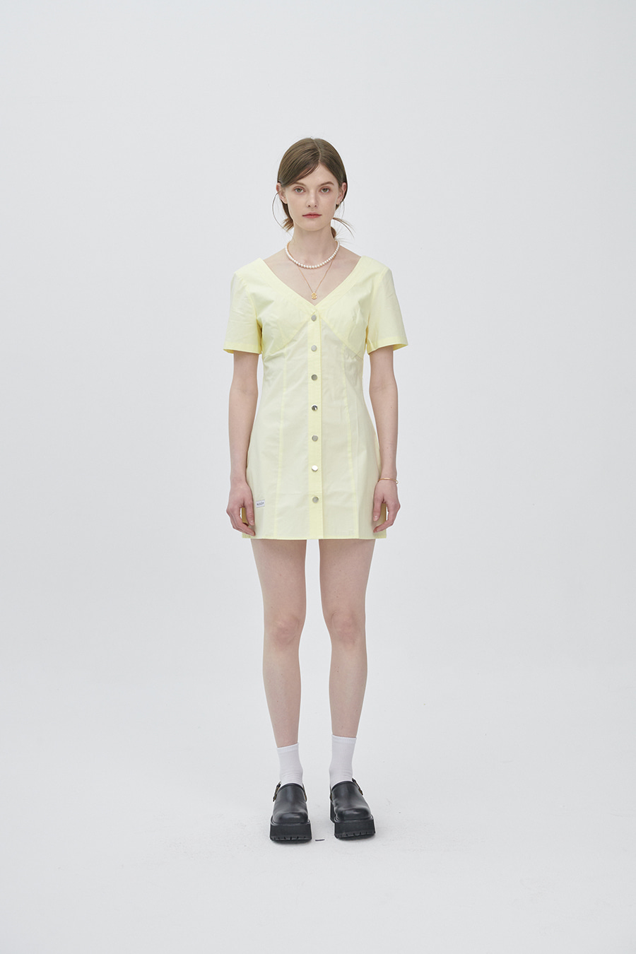 Half Sleeve Shirt Dress-Light Yellow